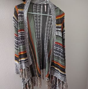 Multi-colored cardigan w/ fringe